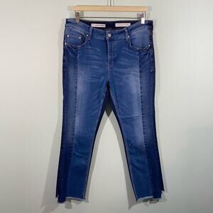 Pilcro And the Letterpress Blue Patchwork Panels Parallel Straight Jeans Size 32